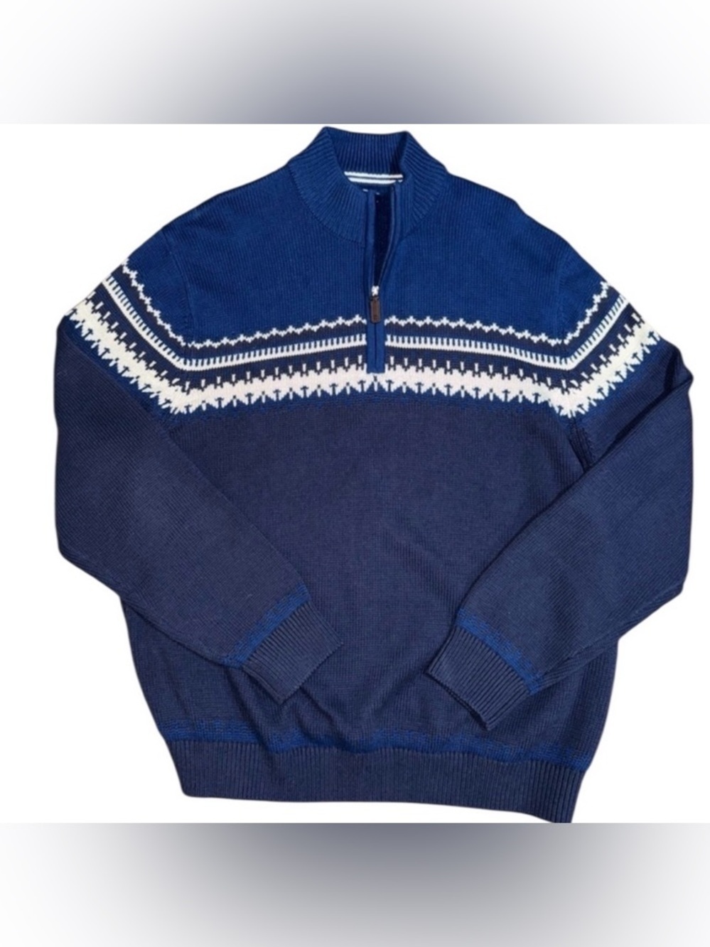 Men’s IZOD XXL Navy Nordic Quarter Zip Sweater Blue White Winter Pullover